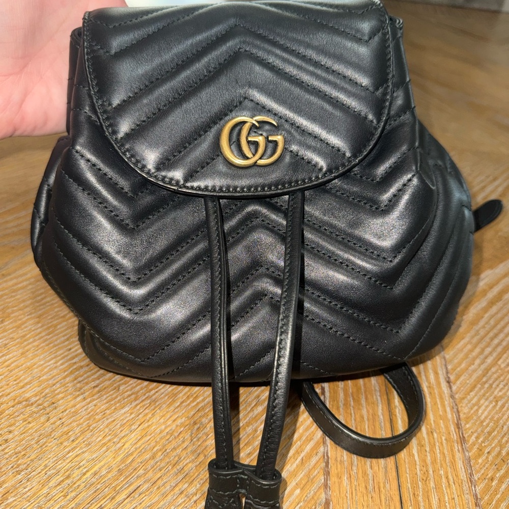 Gucci Small Black Leather GG Marmont Backpack